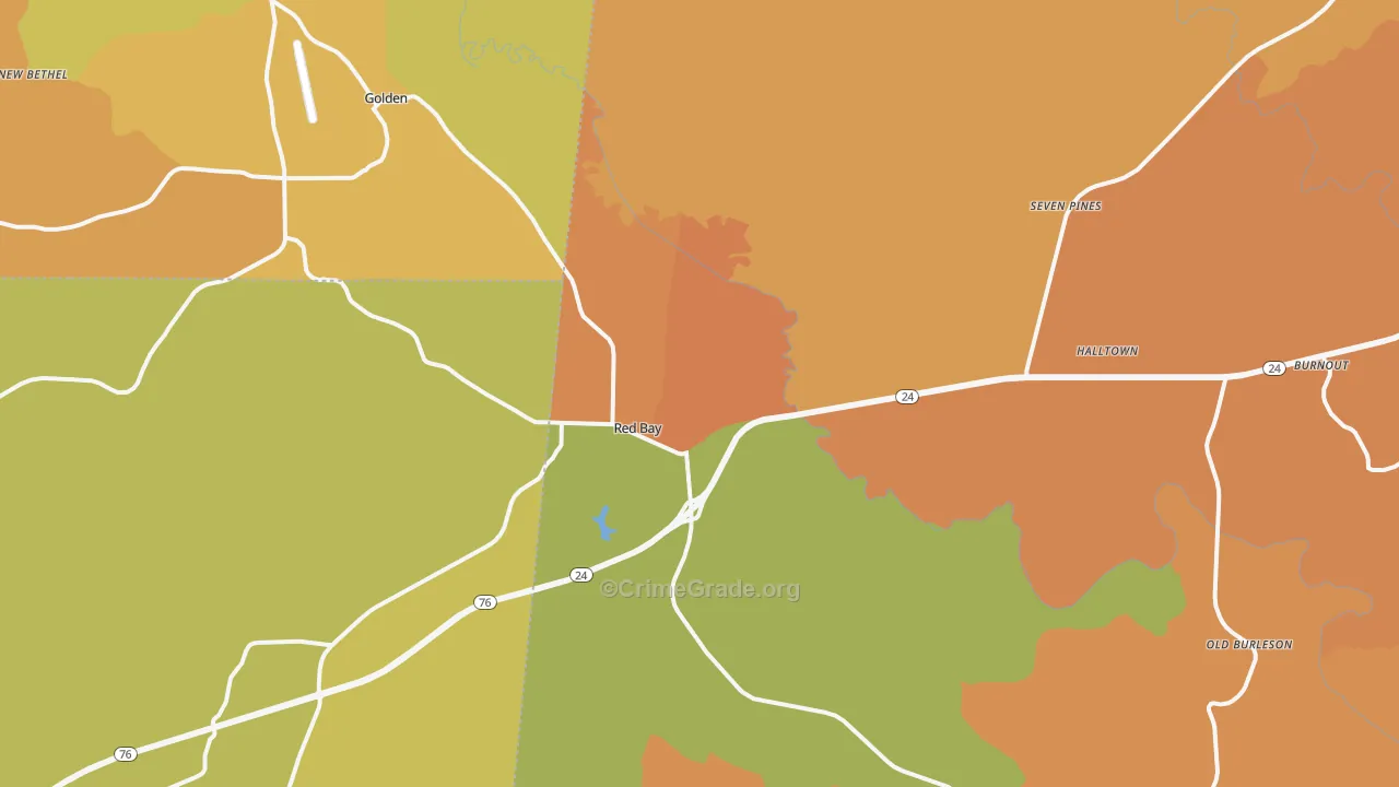 Red Bay, AL Map of Robbery Rates