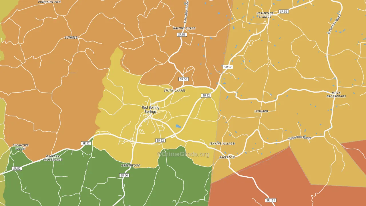 Red Boiling Springs, TN Map of Robbery Rates