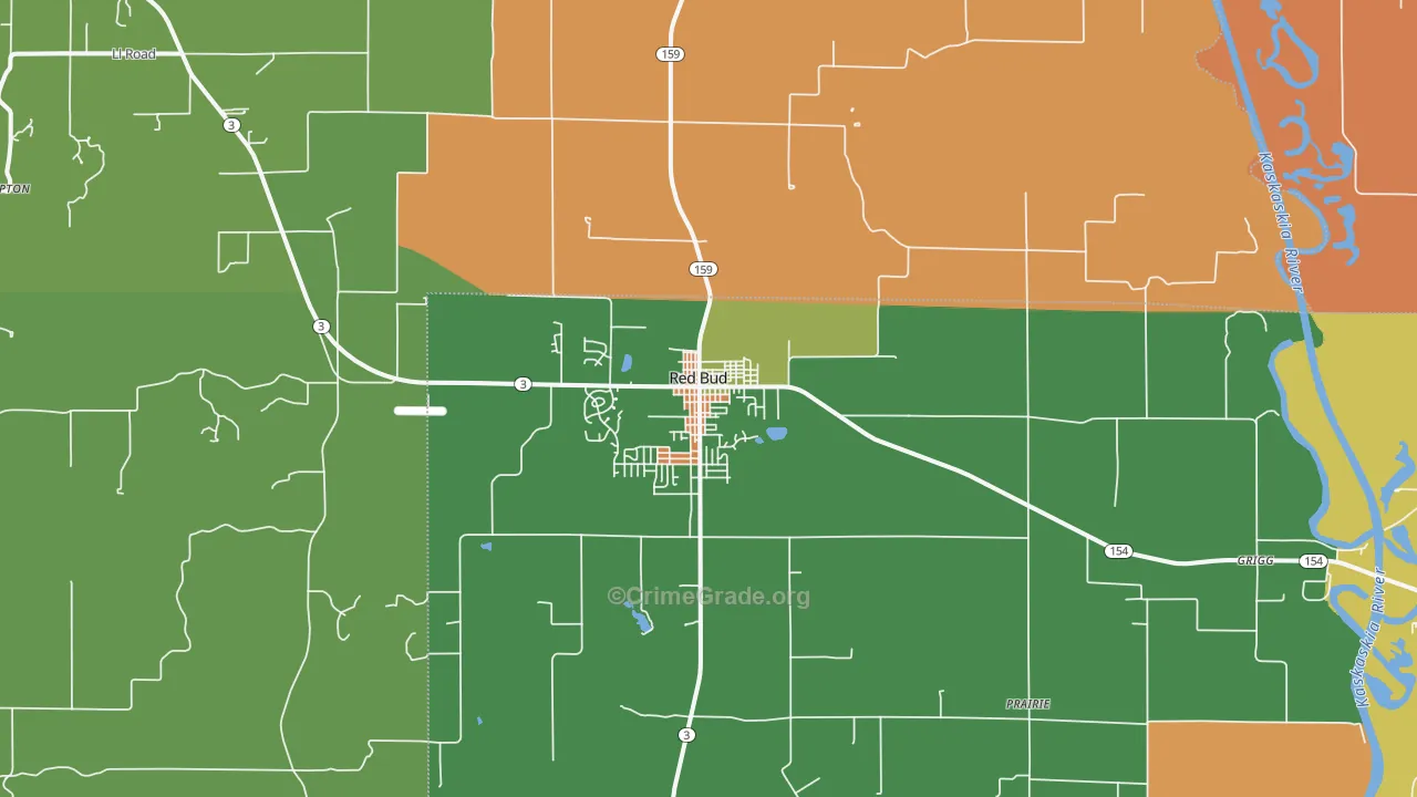 Red Bud, IL Map of Robbery Rates