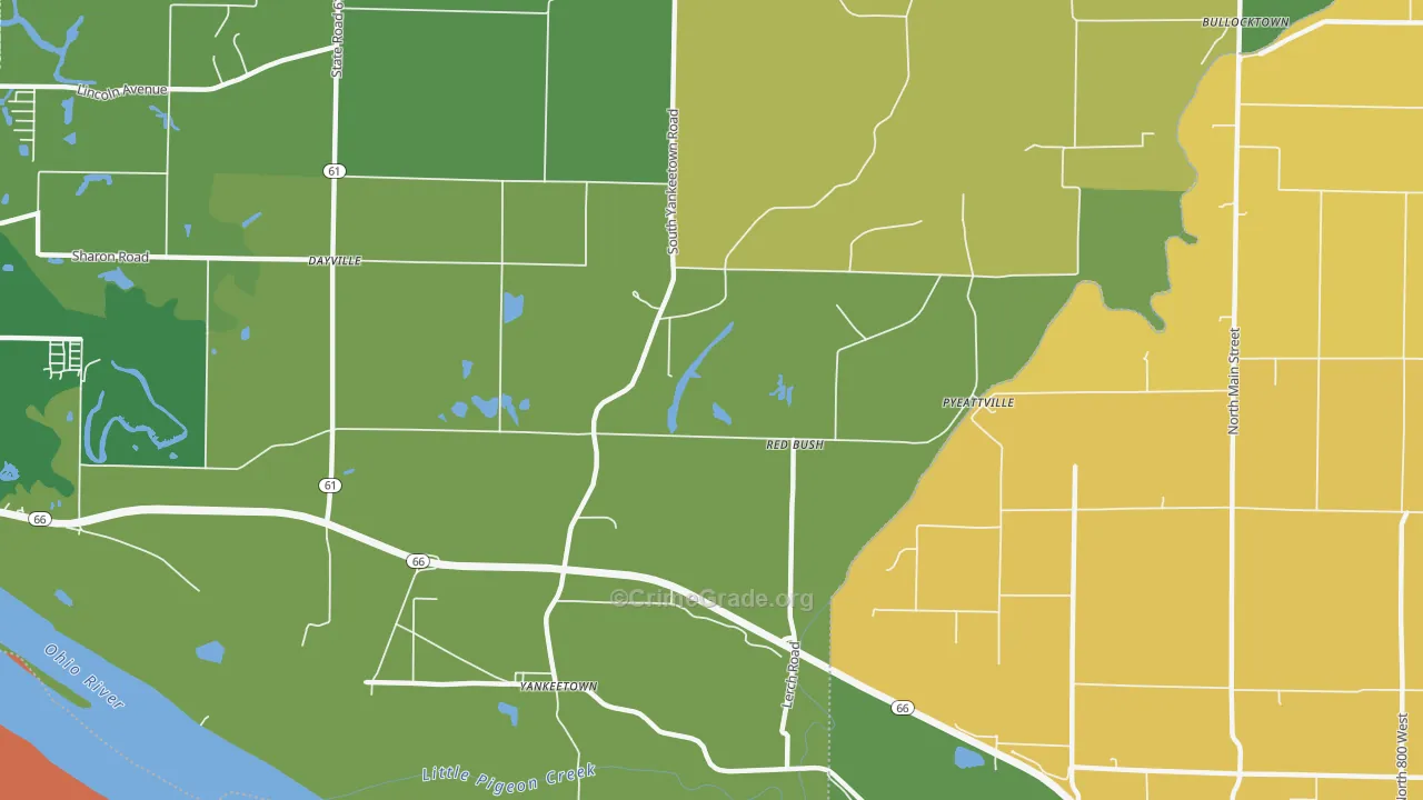 Red Bush, IN Map of Robbery Rates
