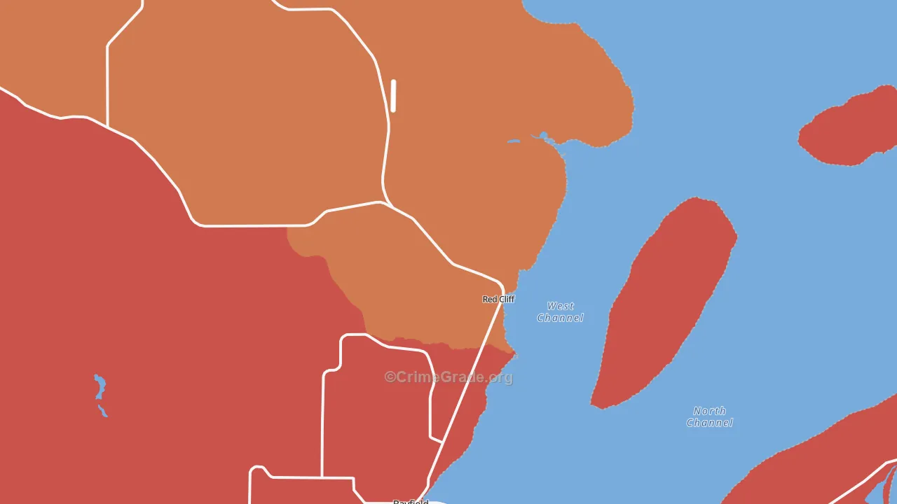 Red Cliff, WI Map of Robbery Rates