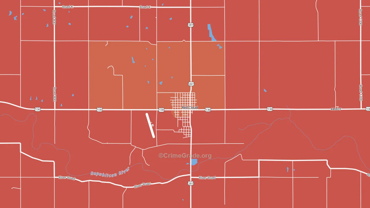 Red Cloud, NE Map of Robbery Rates