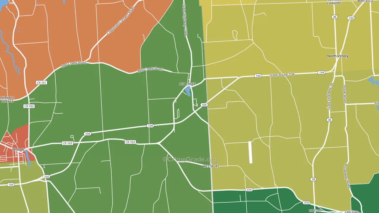 Red Creek, NY Map of Robbery Rates