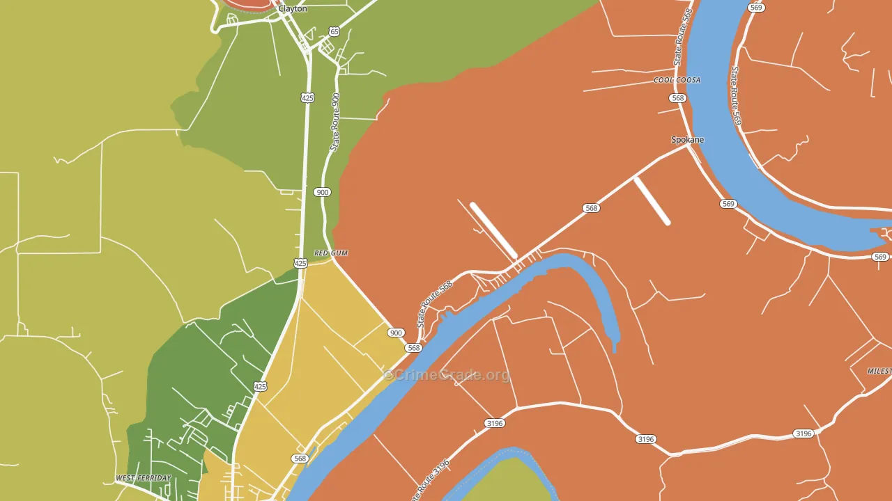 Red Gum, LA Map of Robbery Rates