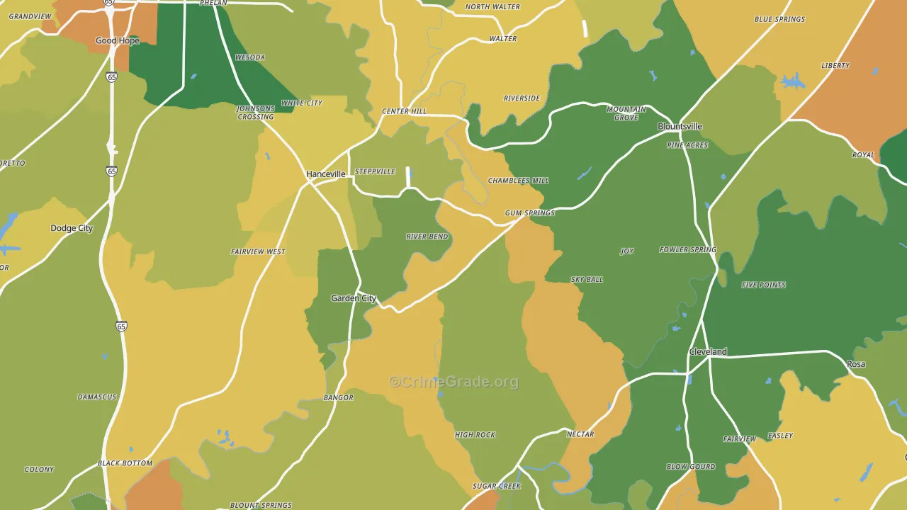 Red Hill, AL Map of Robbery Rates
