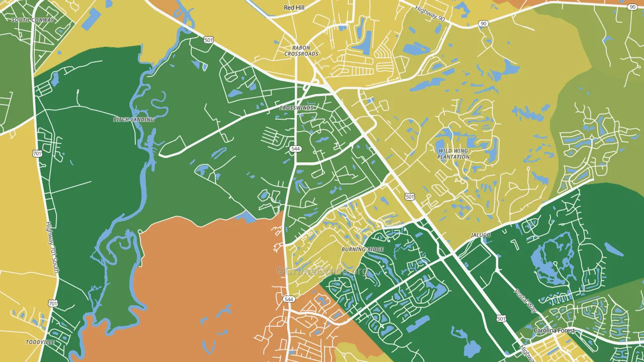 Red Hill, SC Map of Robbery Rates