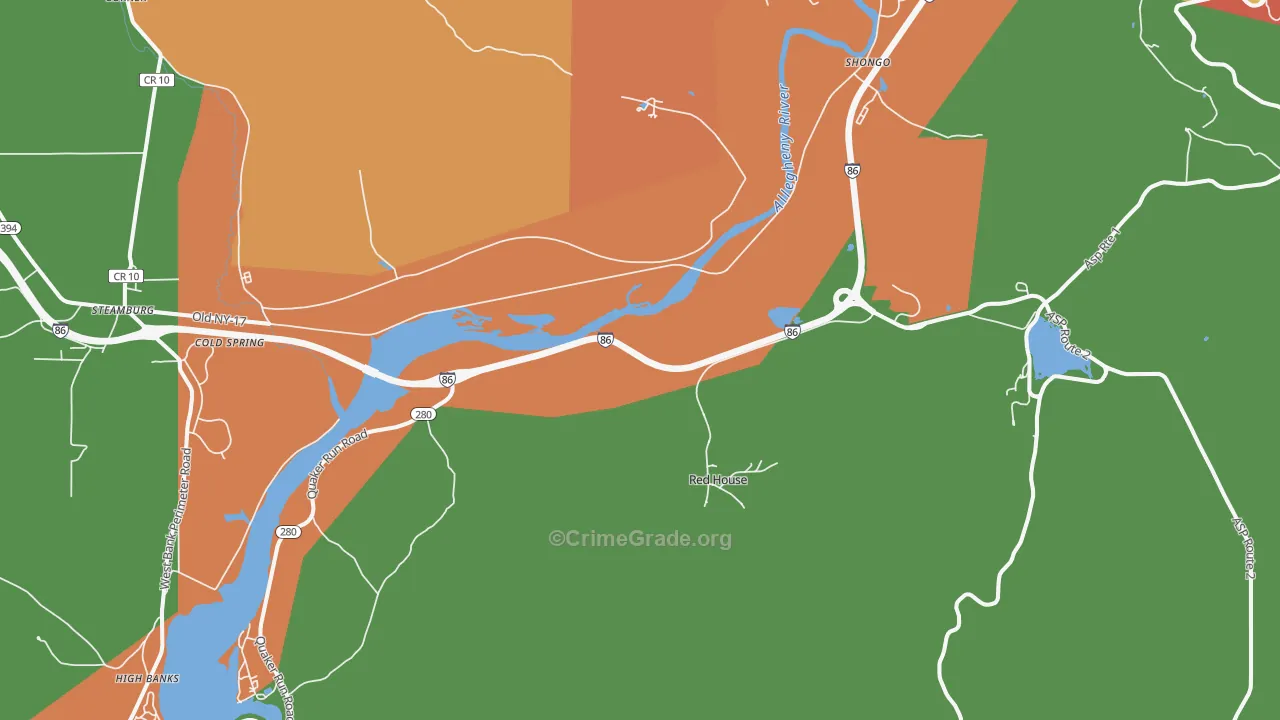 Red House, NY Map of Robbery Rates