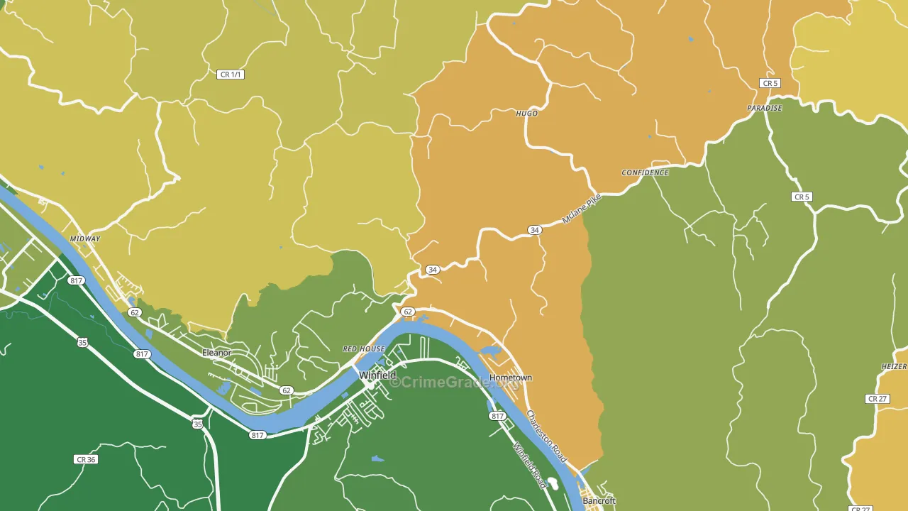 Red House, WV Map of Robbery Rates