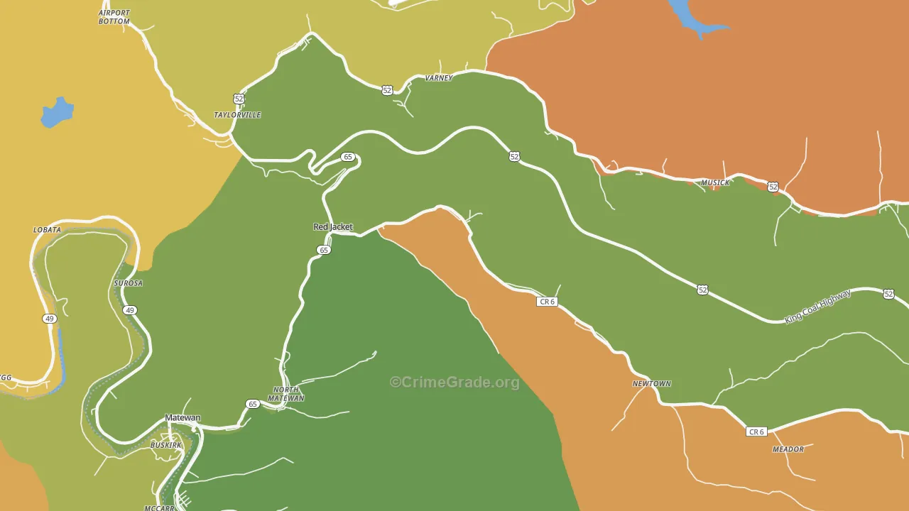Red Jacket, WV Map of Robbery Rates