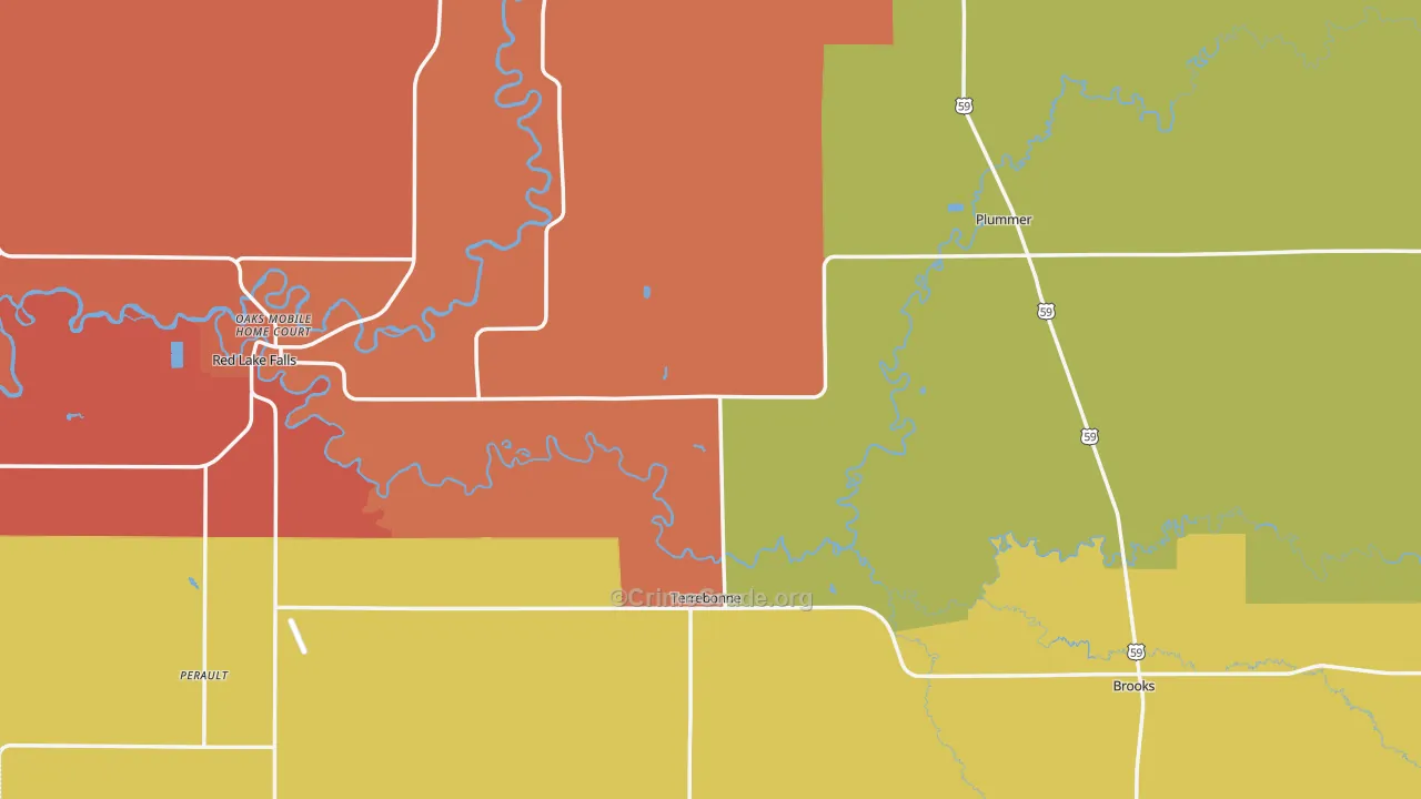 Red Lake County, MN Map of Robbery Rates