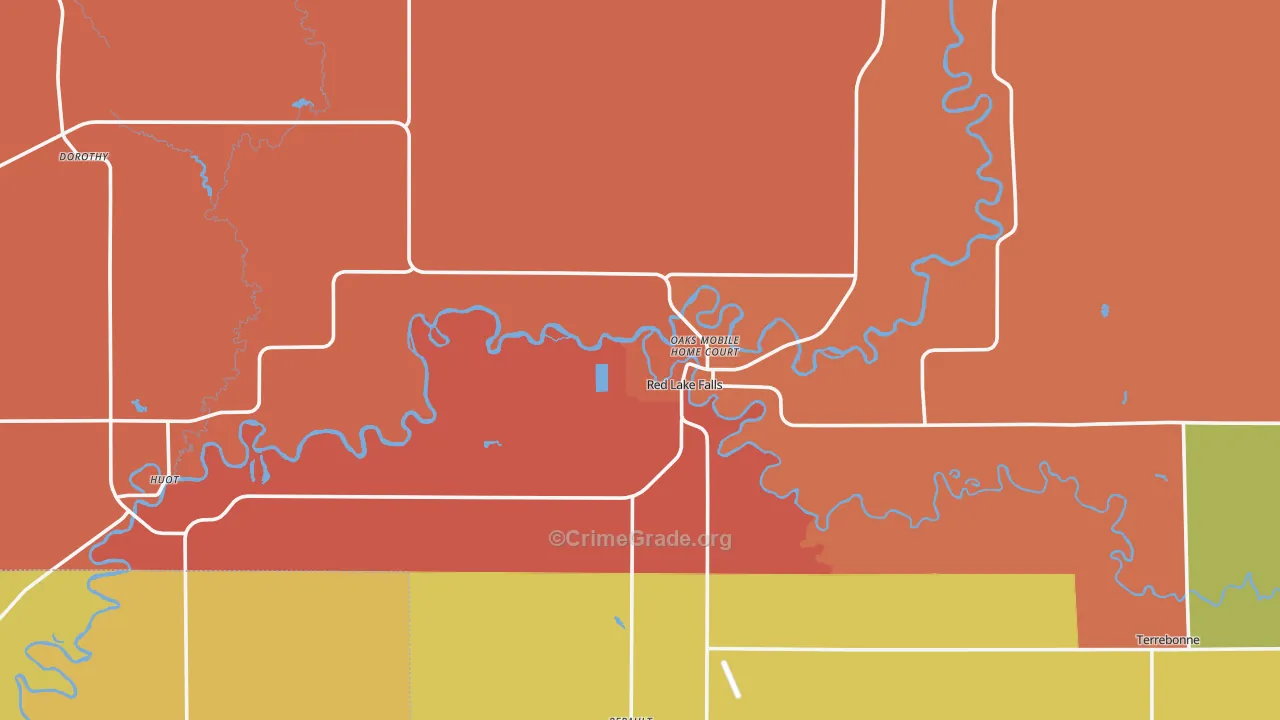 Red Lake Falls, MN Map of Robbery Rates