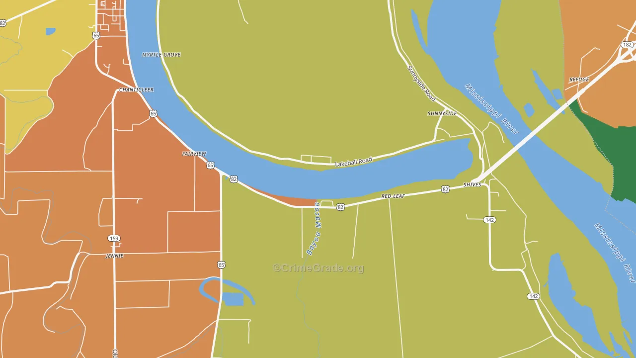 Red Leaf, AR Map of Robbery Rates