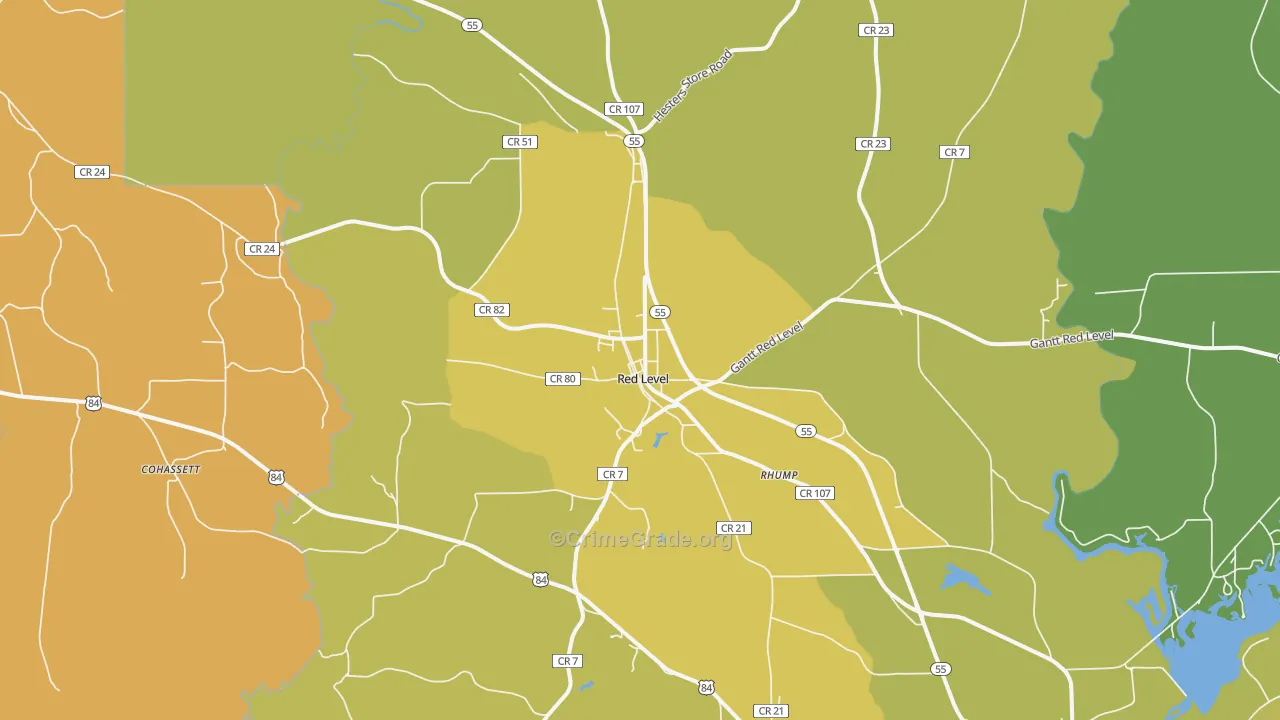 Red Level, AL Map of Robbery Rates