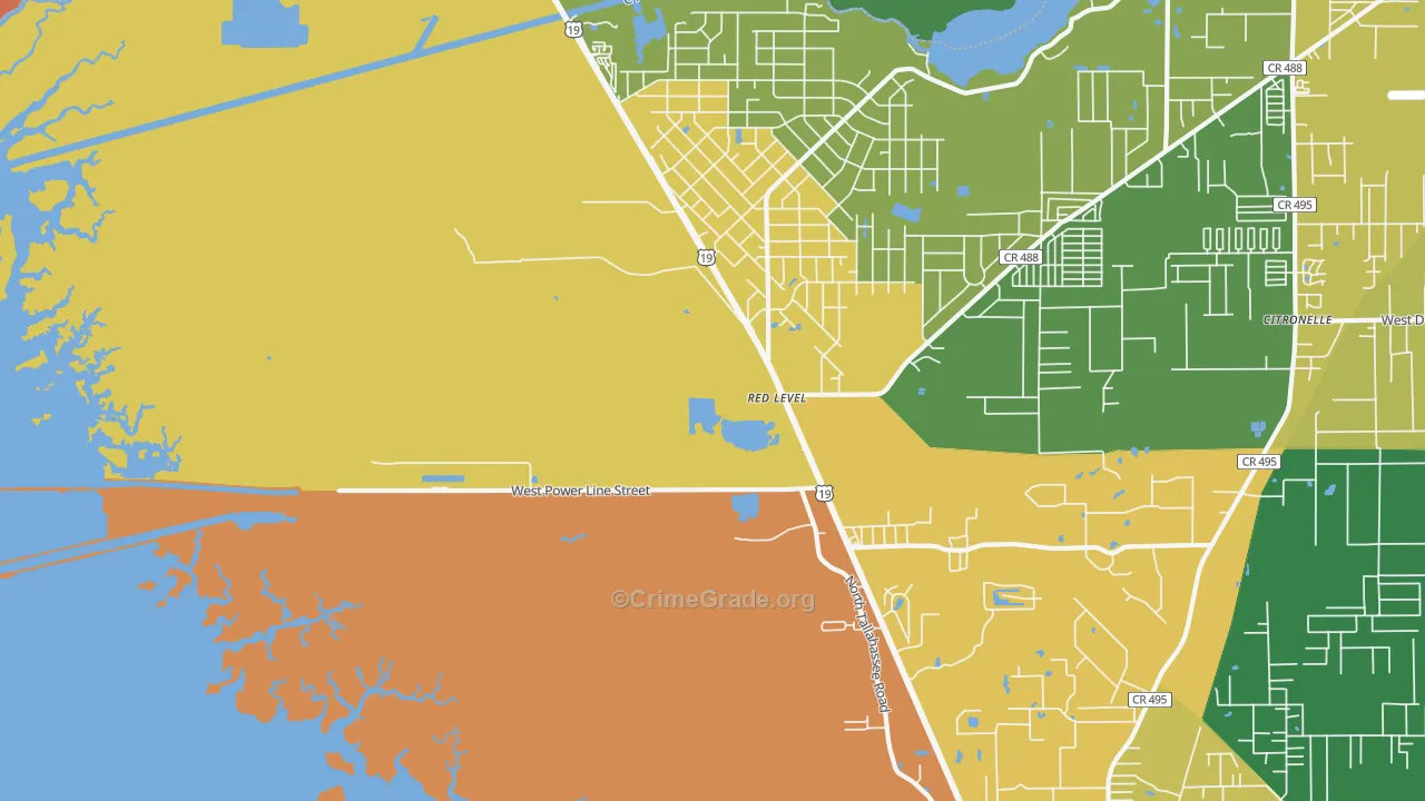 Red Level, FL Map of Robbery Rates