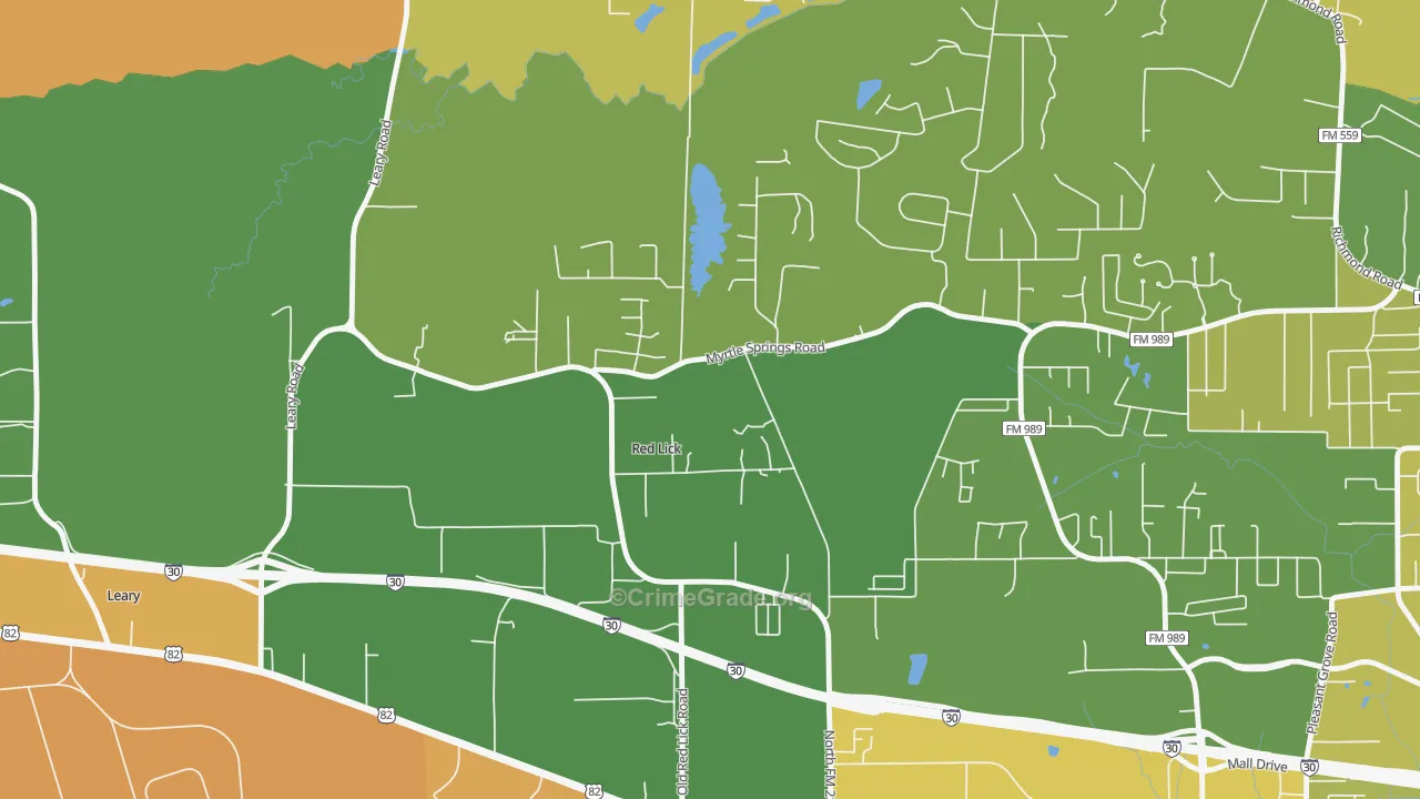 Red Lick, TX Map of Robbery Rates