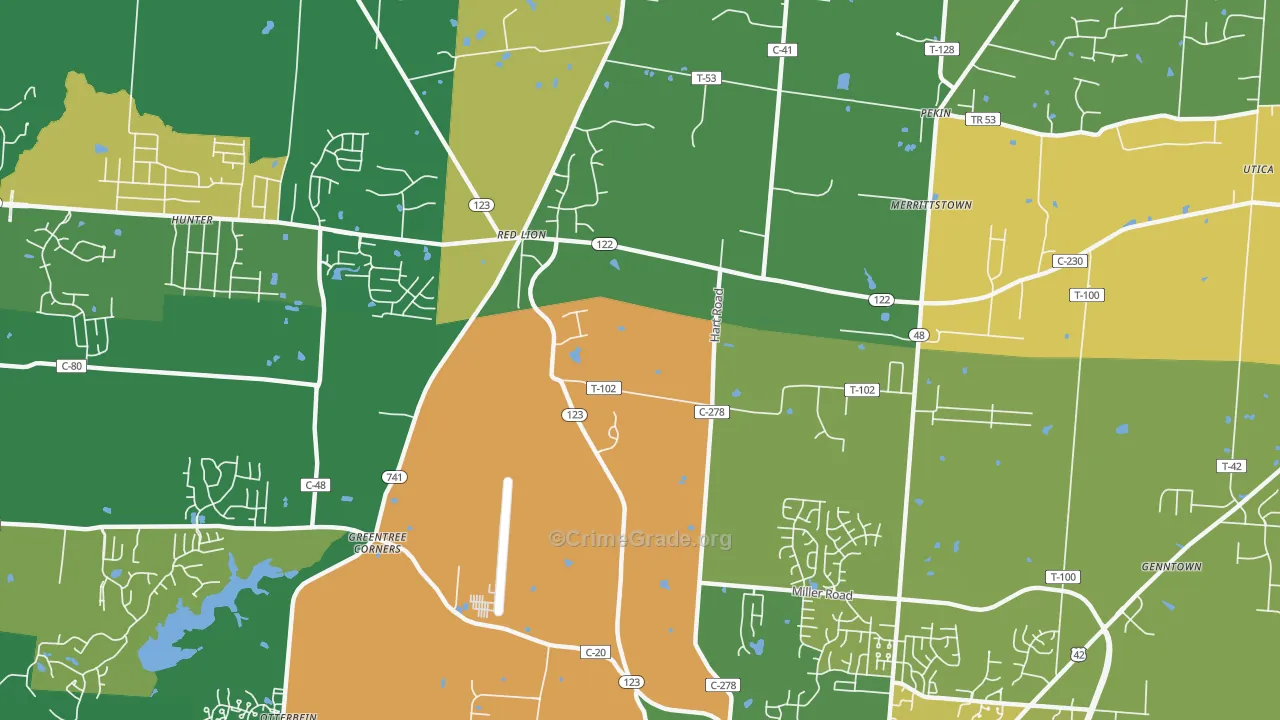 Red Lion, OH Map of Robbery Rates