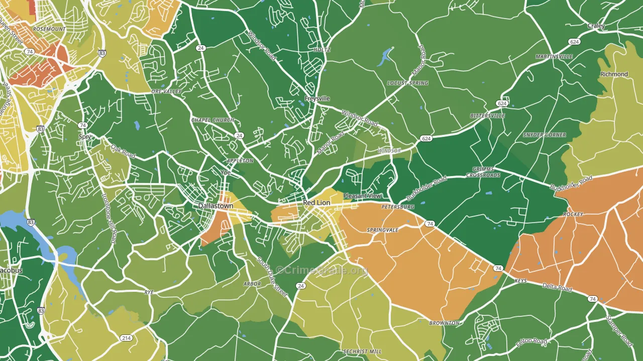 Red Lion, PA Map of Robbery Rates