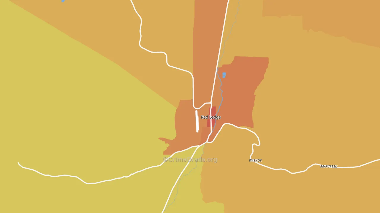 Red Lodge, MT Map of Robbery Rates