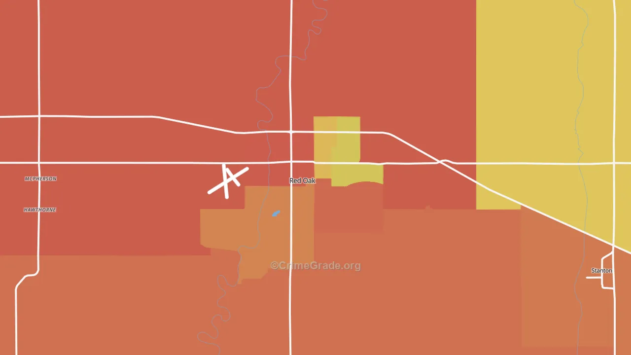 Red Oak, IA Map of Robbery Rates