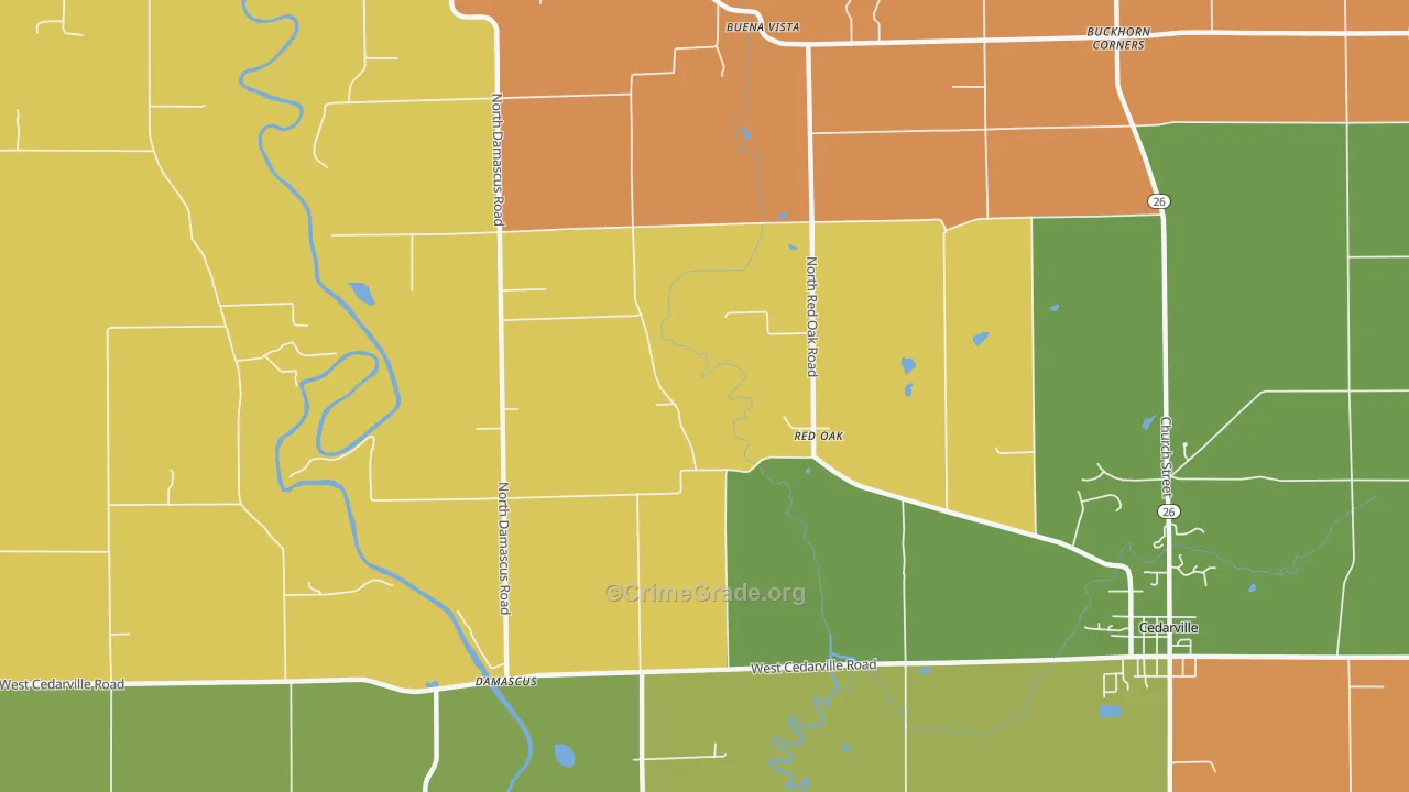 Red Oak, IL Map of Robbery Rates