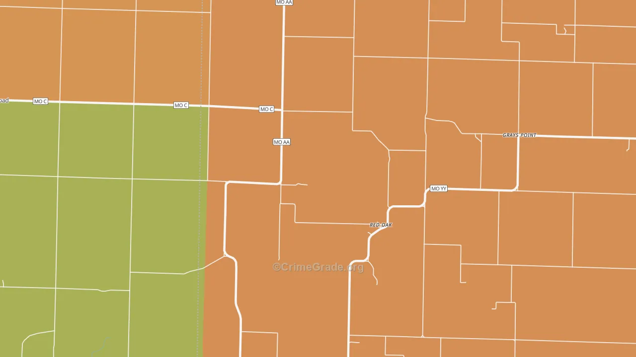 Red Oak, MO Map of Robbery Rates