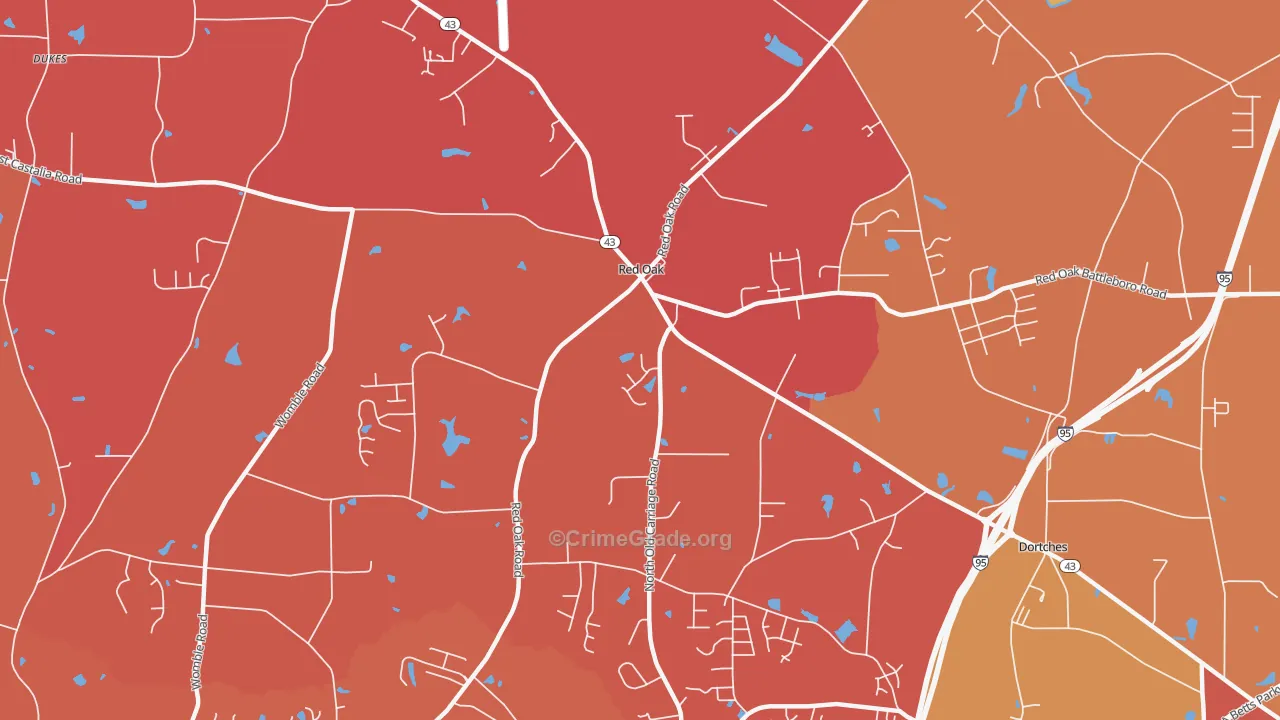 Red Oak, NC Map of Robbery Rates