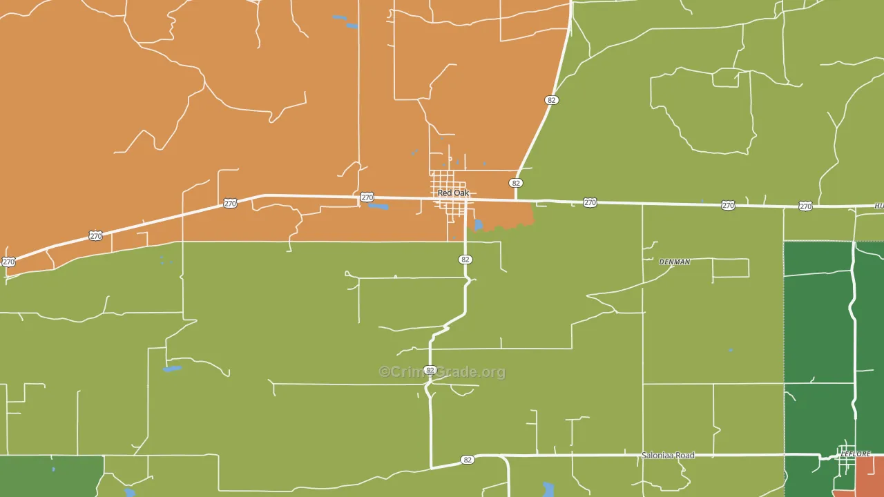 Red Oak, OK Map of Robbery Rates