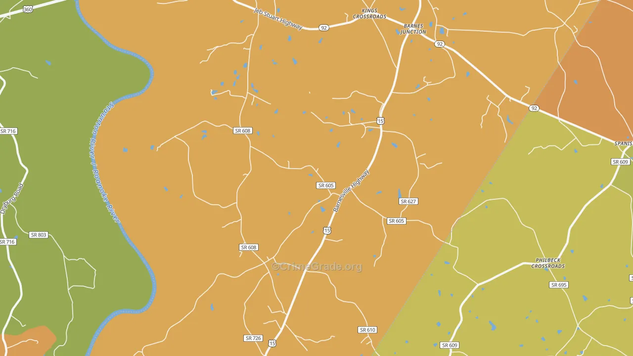 Red Oak, VA Map of Robbery Rates