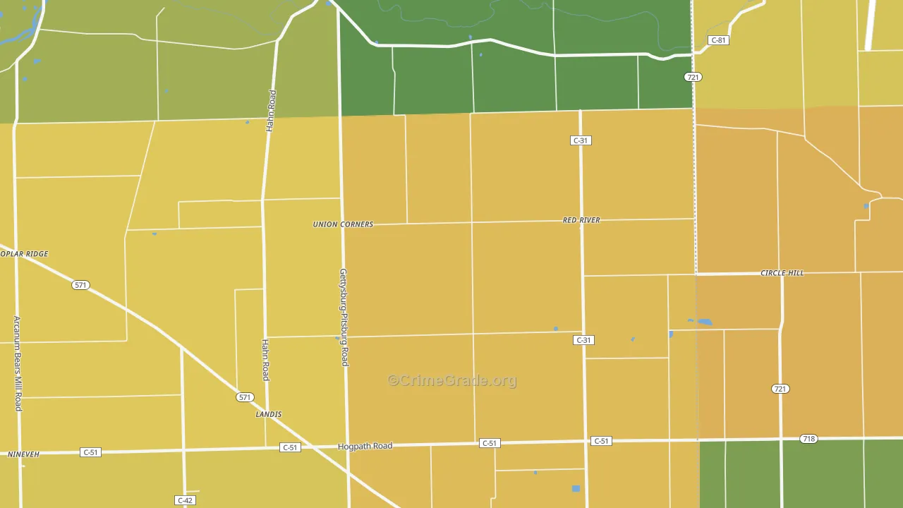 Red River, OH Map of Robbery Rates