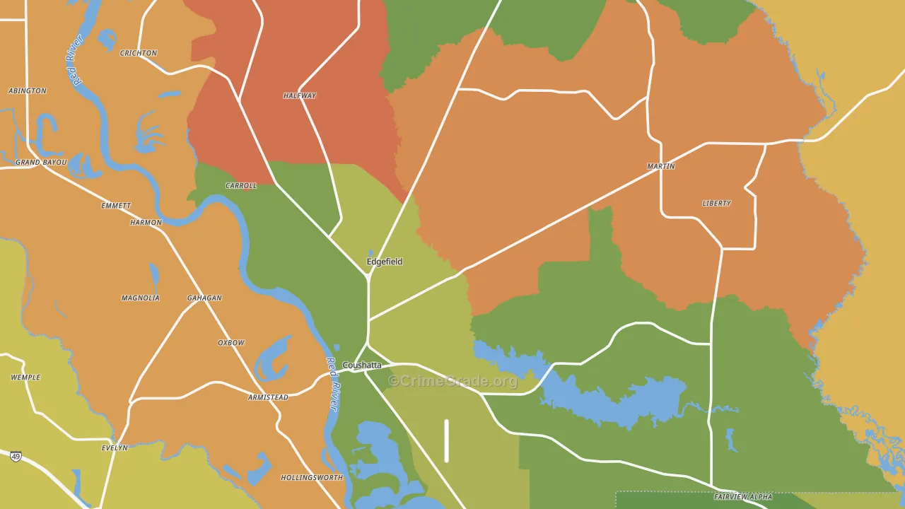 Red River Parish, LA Map of Robbery Rates