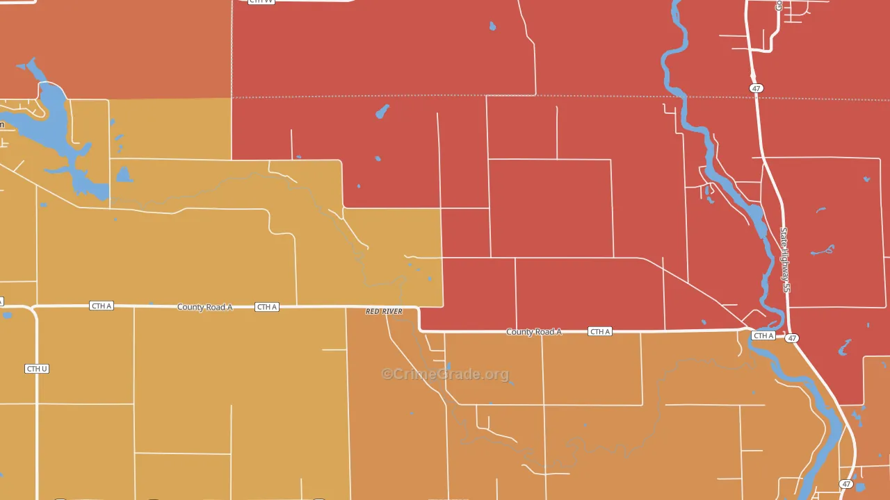 Red River, WI Map of Robbery Rates