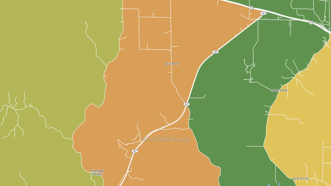 Red Rock, AL Map of Robbery Rates
