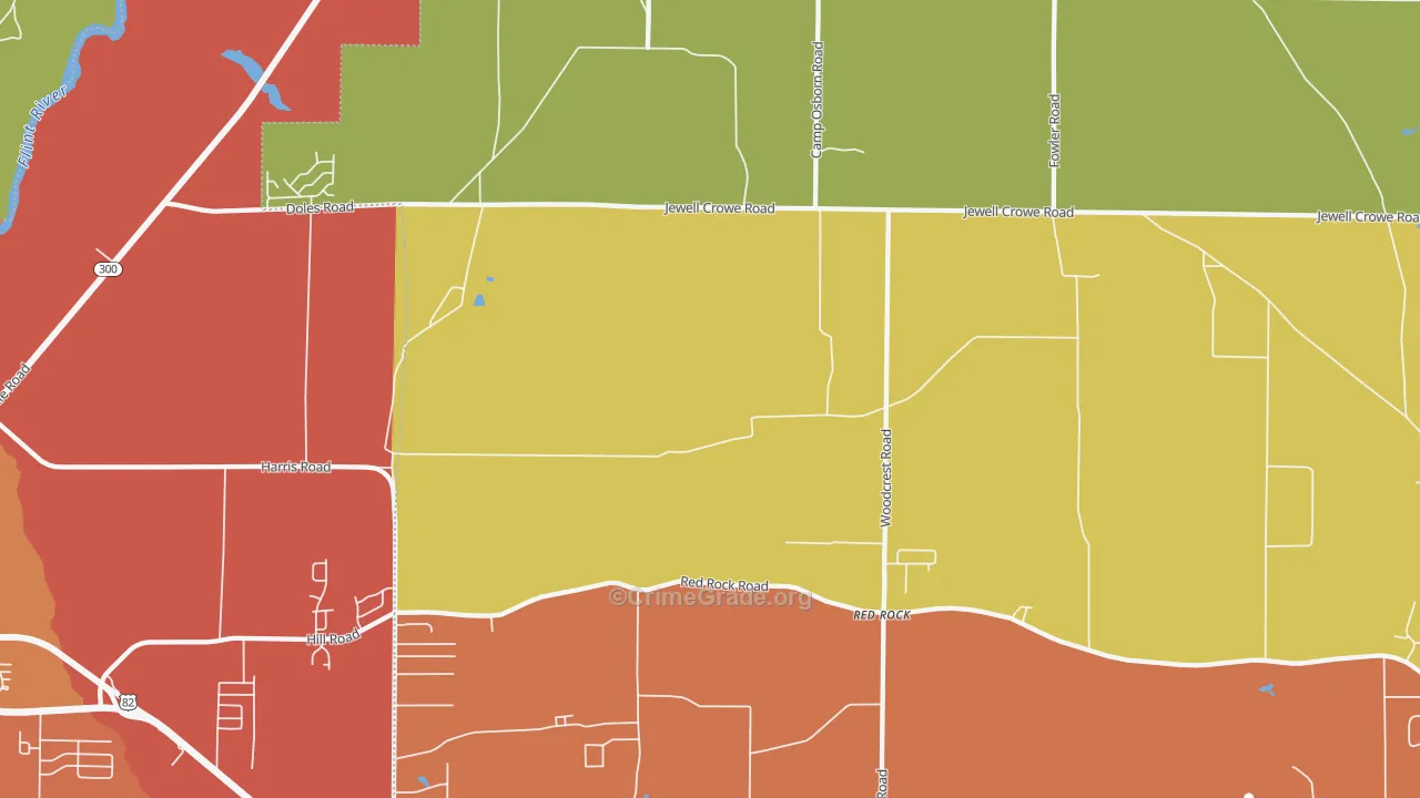 Red Rock, GA Map of Robbery Rates