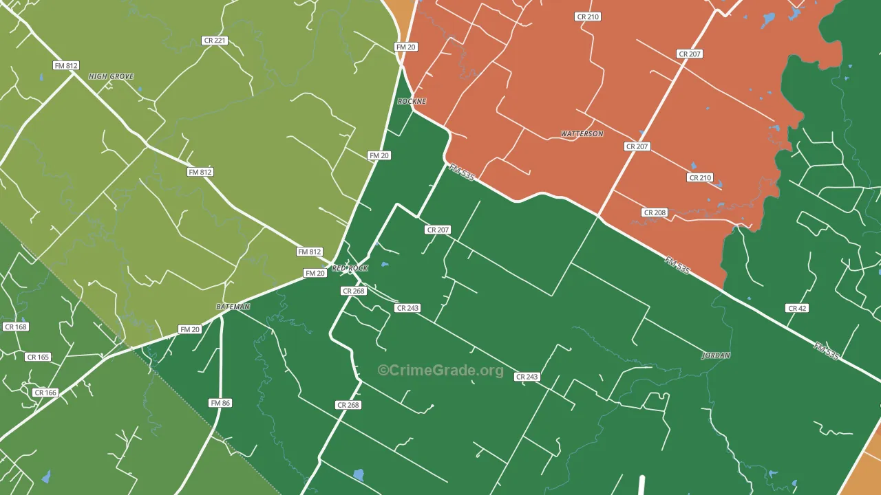 Red Rock, TX Map of Robbery Rates