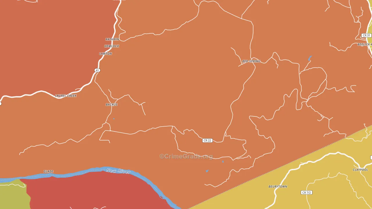 Red Spring, WV Map of Robbery Rates