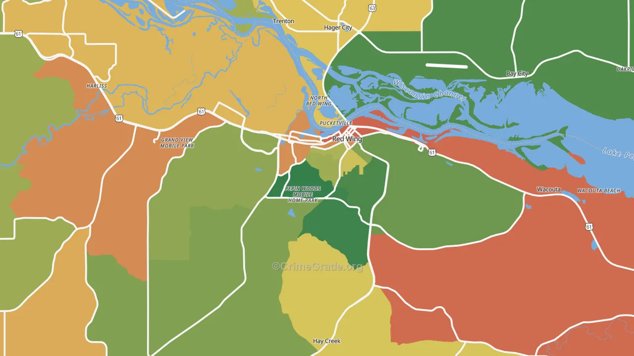 Red Wing, MN Map of Robbery Rates