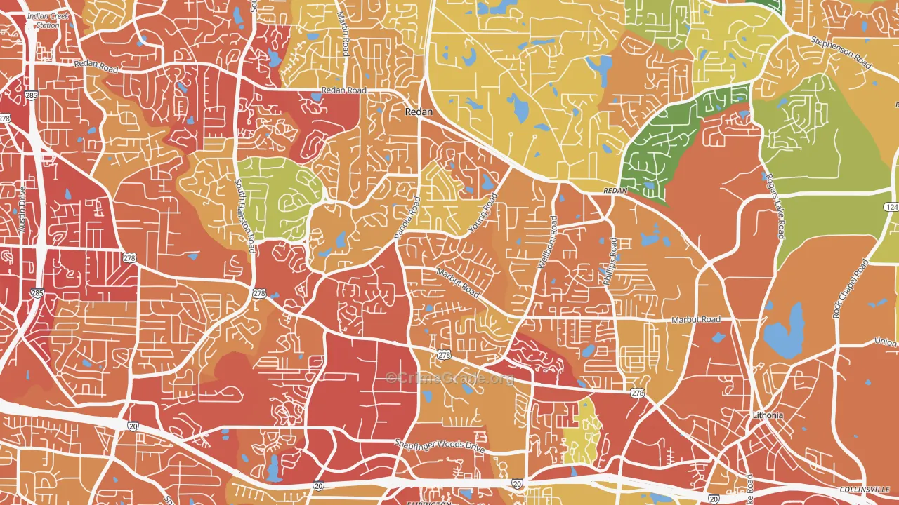 Redan, GA Map of Robbery Rates