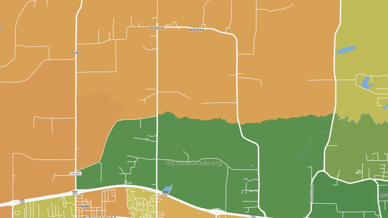 Redbank, TX Map of Robbery Rates