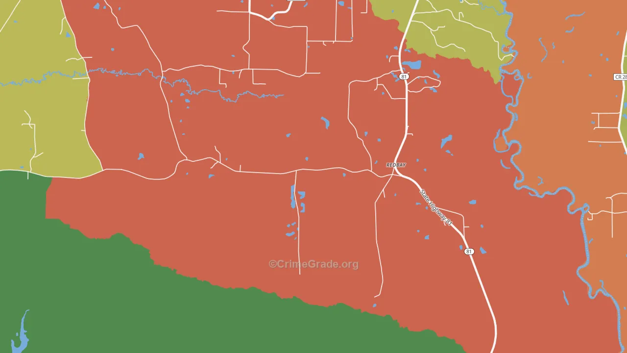 Redbay, FL Map of Robbery Rates