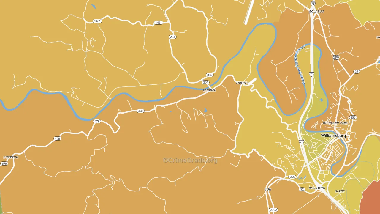 Redbird, KY Map of Robbery Rates