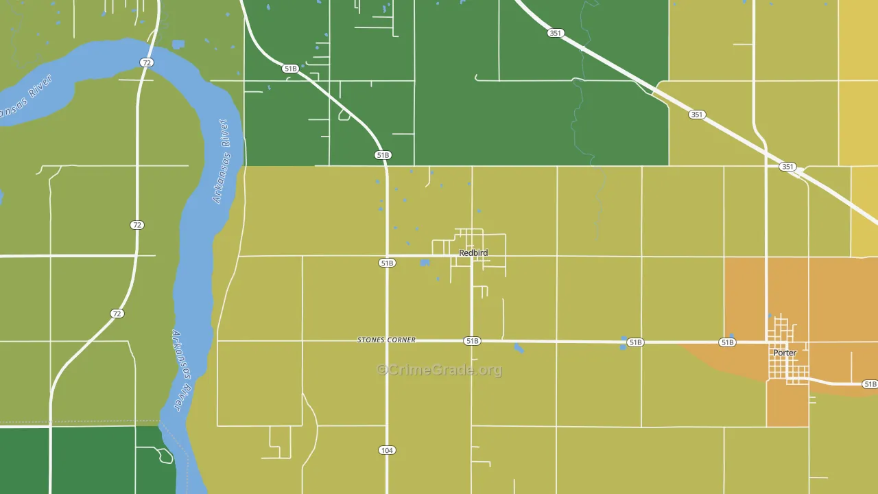 Redbird, OK Map of Robbery Rates