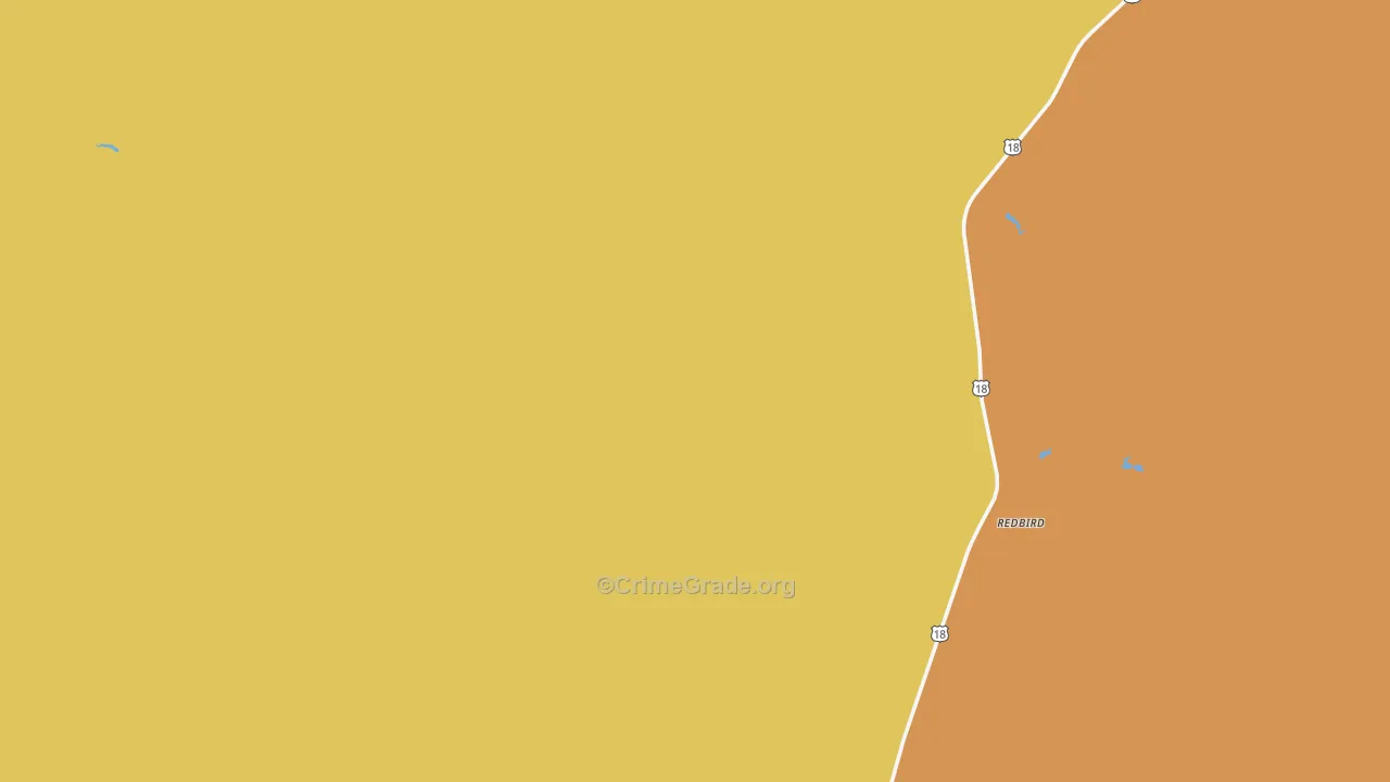 Redbird, WY Map of Robbery Rates