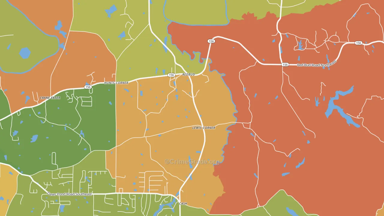Redbud, GA Map of Robbery Rates