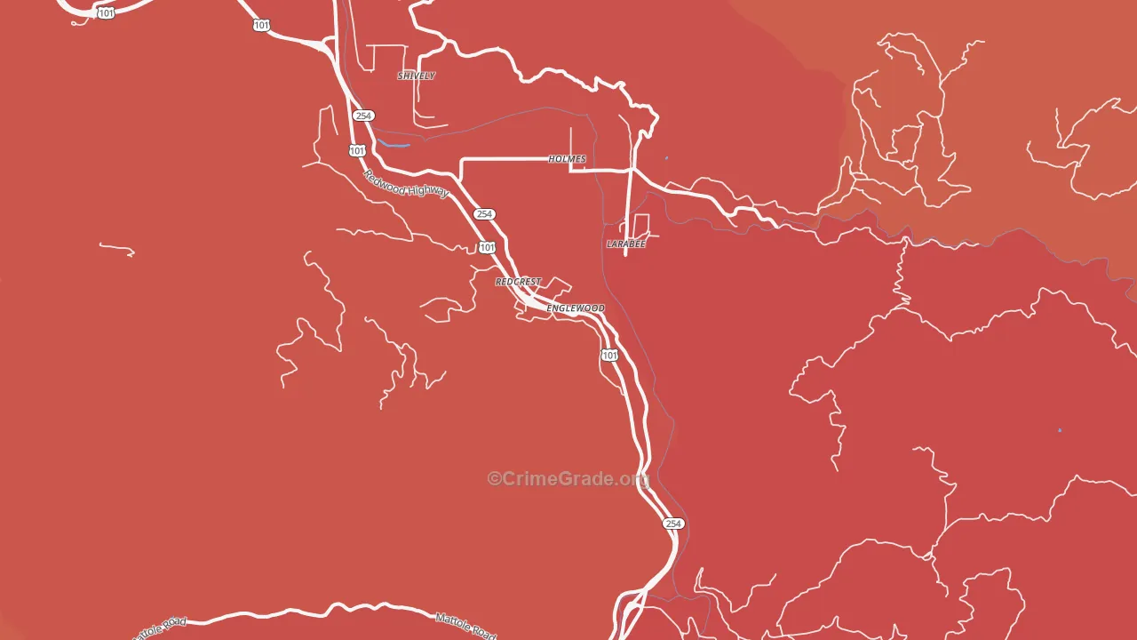 Redcrest, CA Map of Robbery Rates