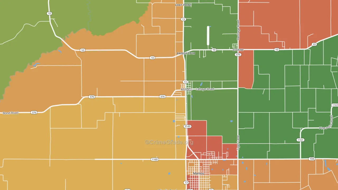 Reddell, LA Map of Robbery Rates