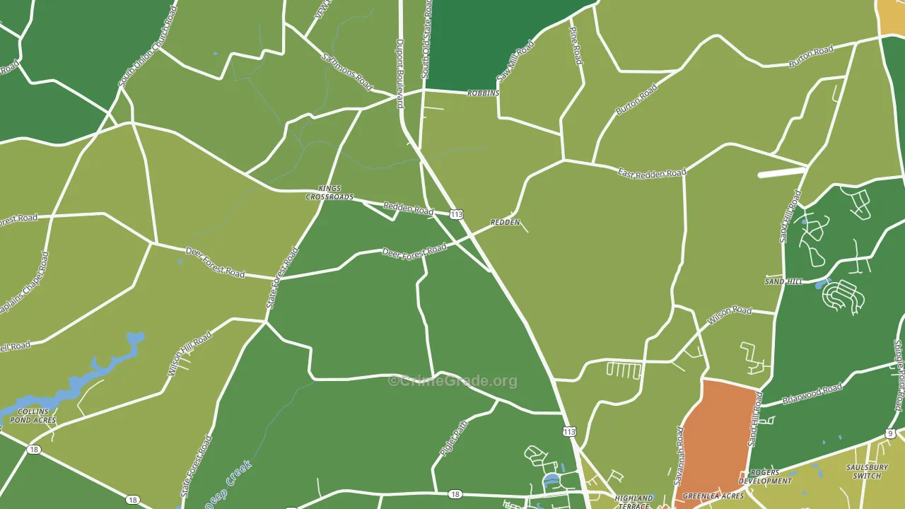 Redden, DE Map of Robbery Rates