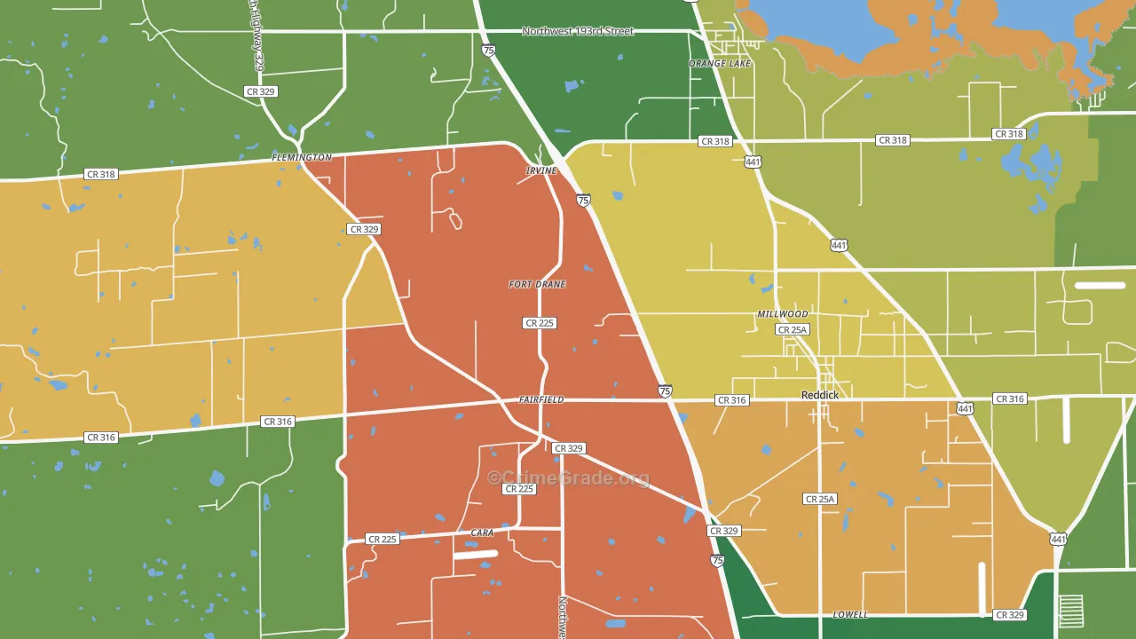 Reddick, FL Map of Robbery Rates
