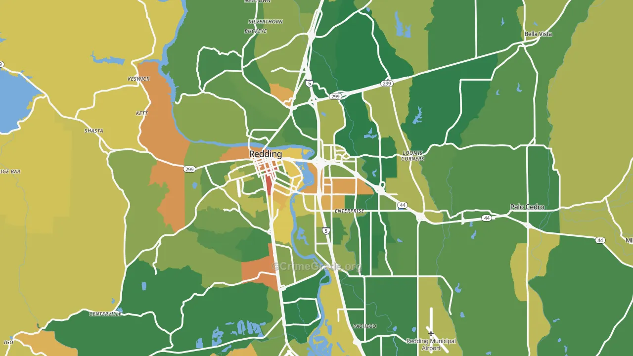 Redding, CA Map of Robbery Rates
