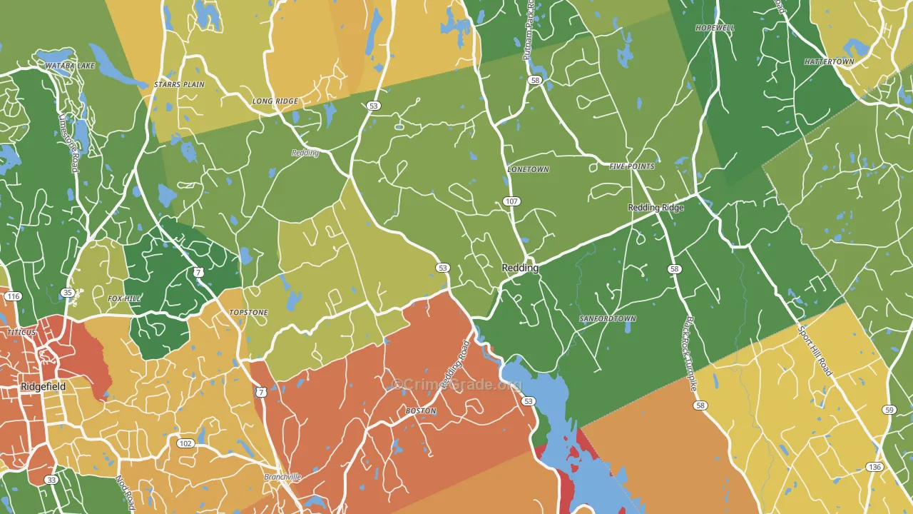 Redding, CT Map of Robbery Rates