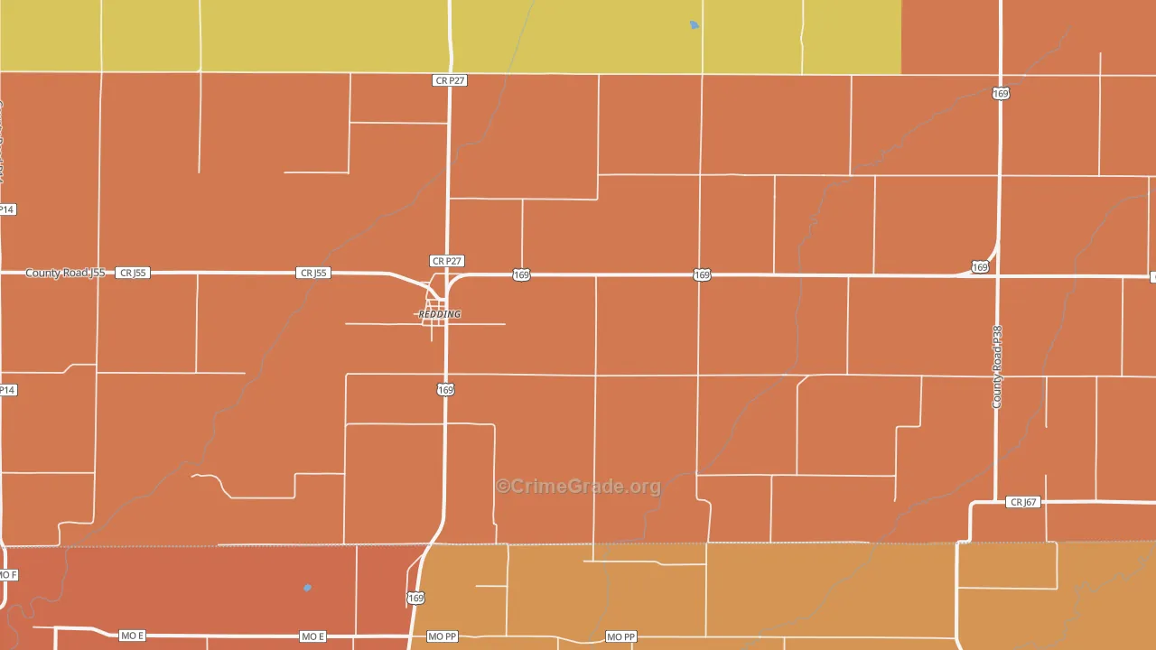 Redding, IA Map of Robbery Rates
